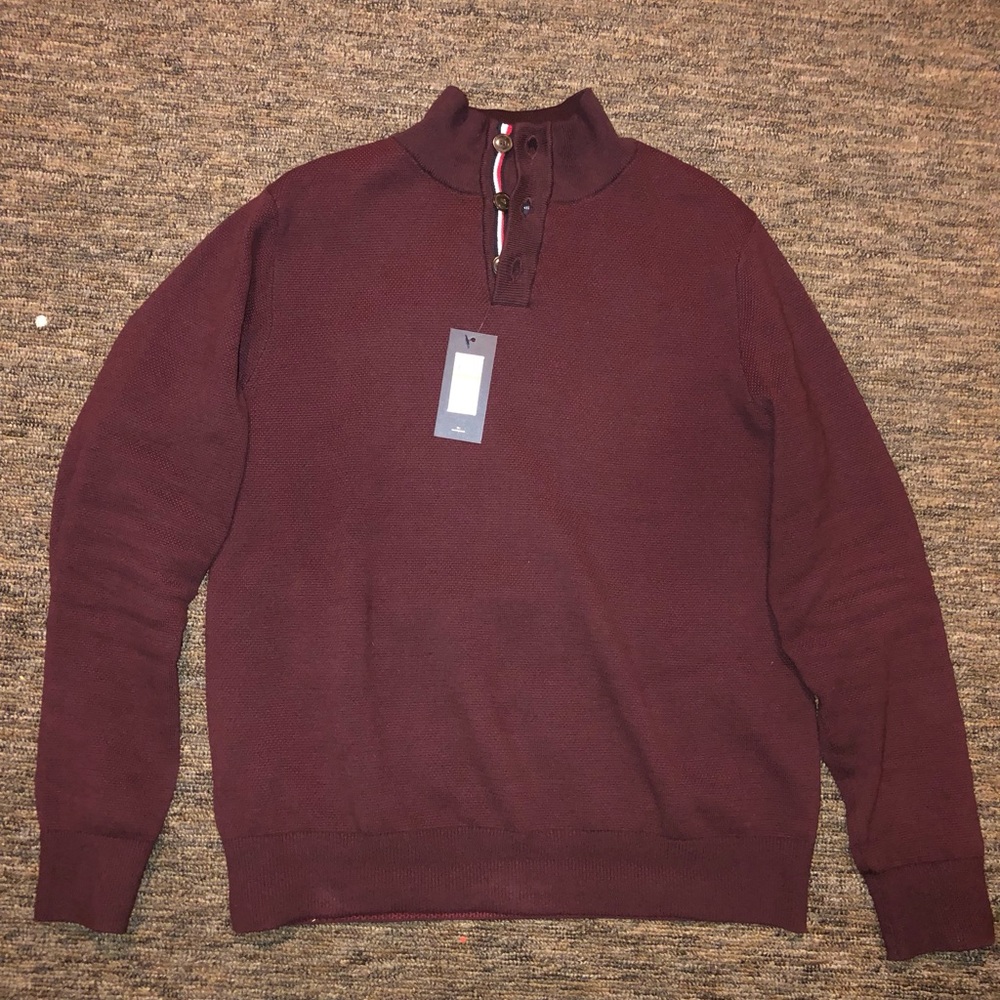 New with Tags. Tommy Hilfiger Maroon Quarter Button up Turtle Neck.